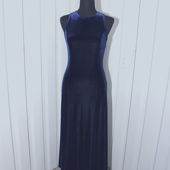 Papell Boutique Evening Womens Blue Velvet Tank Long Dress Tag Size 10 Fits 6 - Picture 1 of 8